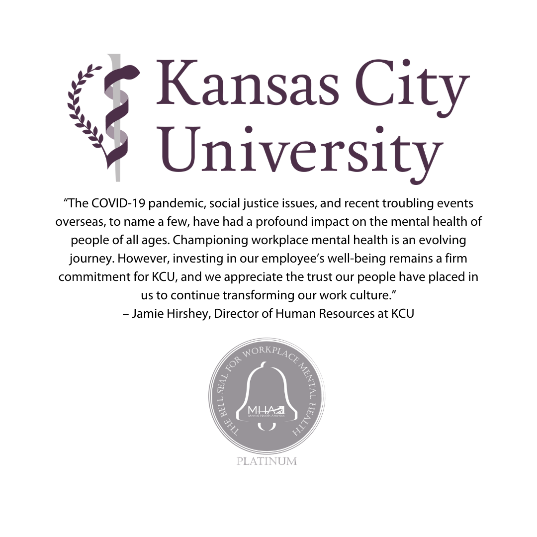 Kansas City University logo with platinum Bell Seal