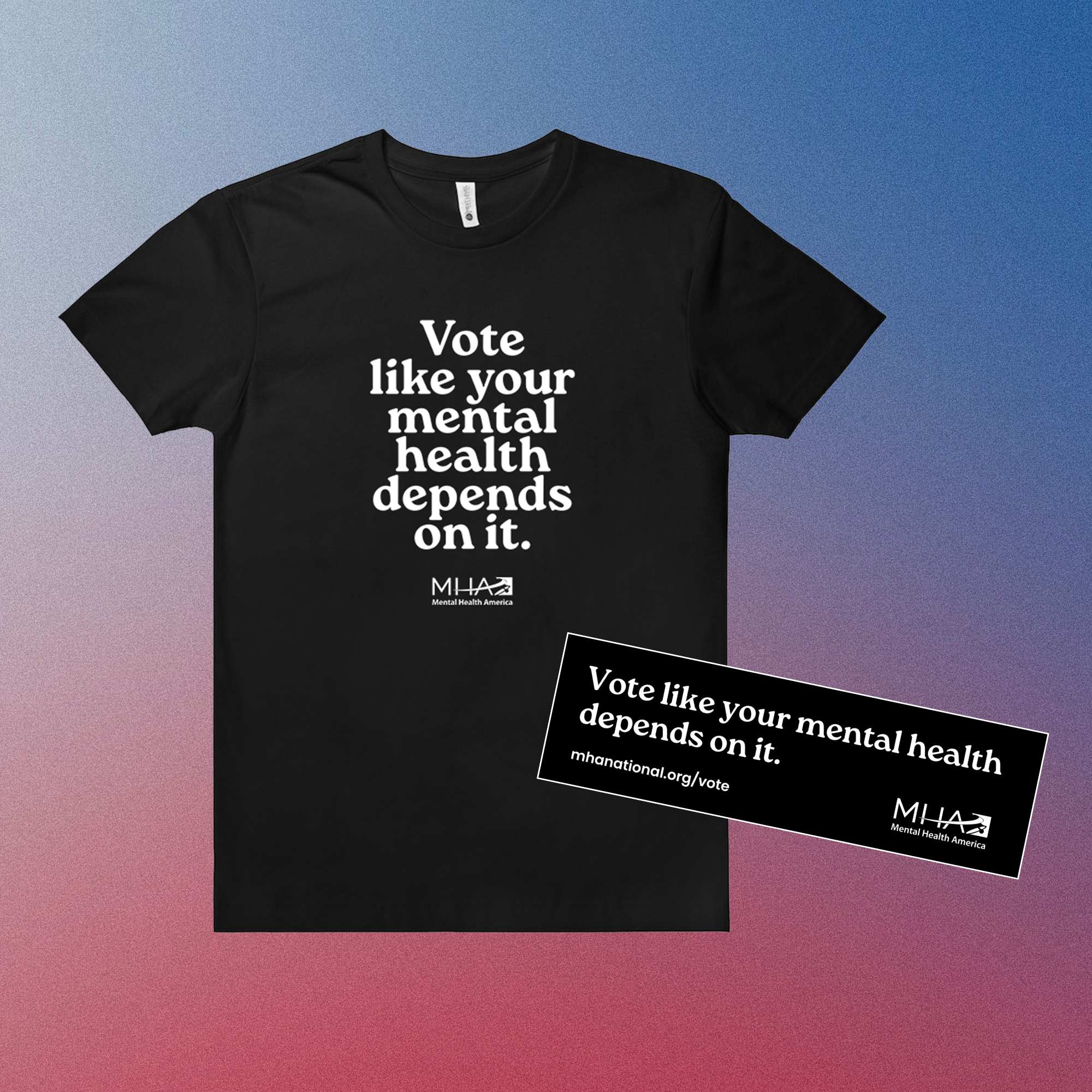 Black t-shirt that says Vote like your mental health depends on it.